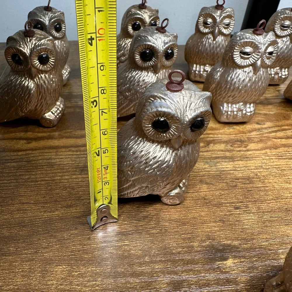 Vintage Gold Owl Light Covers Ornaments Set of 11 Retro Mid Century Decor